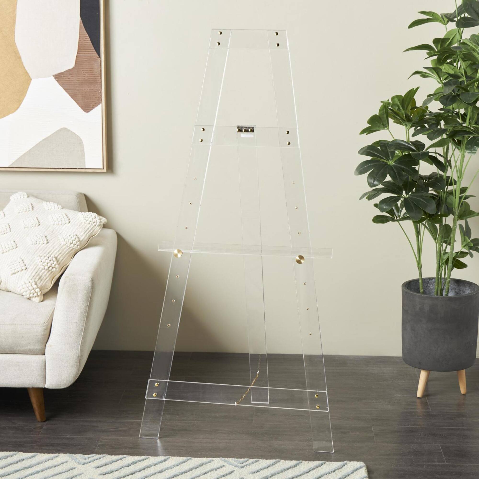 57" Clear Acrylic Plastic Adjustable 7-Tier Display Easel with Gold Metal Hardware & Chain Support